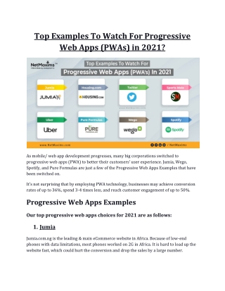 Top Examples To Watch For Progressive Web Apps (PWAs) in 2021?