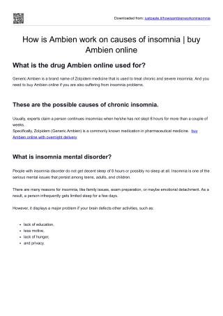 How does Ambien work on causes of insomnia  buy Ambien online