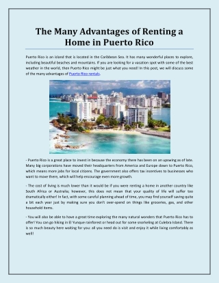 The Many Advantages of Renting a Home in Puerto Rico