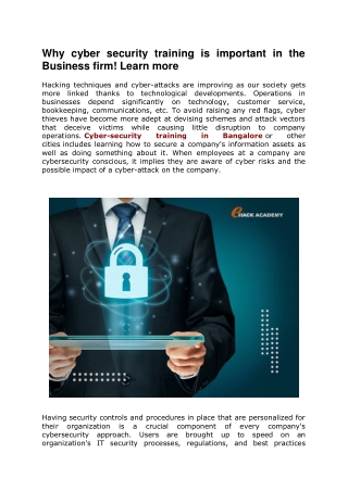 Why cyber security training is important in the Business firm! Learn more