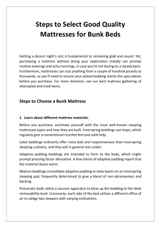 Steps to Select Good Quality Mattresses for Bunk Beds