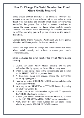 How To Change The Serial Number For Trend Micro Mobile Security?