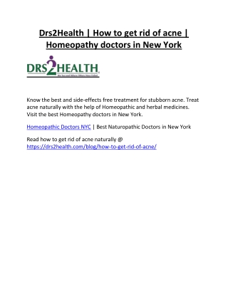 Drs2Health | How to get rid of acne | Homeopathy doctors in New York