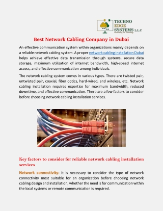 Which is the Best Network Cabling Company in Dubai?