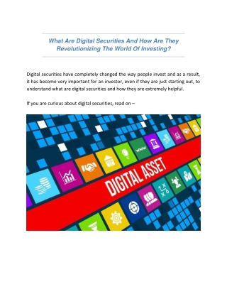 What are digital securities and how are they revolutionizing the world of investing