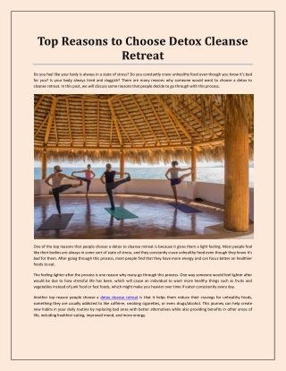 Top Reasons to Choose Detox Cleanse Retreat