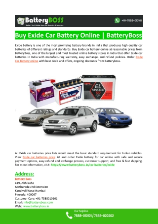 Buy Exide Car Battery Online-BatteryBoss