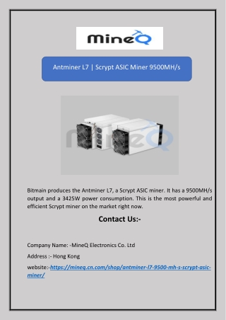 Antminer L7 | Scrypt ASIC Miner 9500MH/s