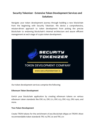 SecurityTokenizer Came Up With Exclusive Crypto Token Development Services