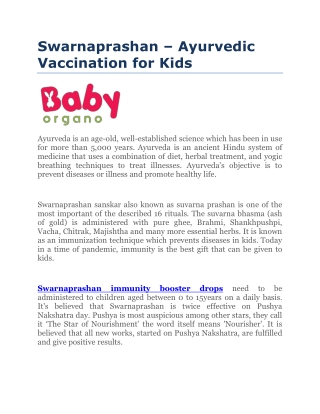 Swarnaprashan – Ayurvedic Vaccination for Kids