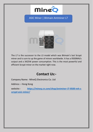 ASIC Miner | Bitmain Antminer L7