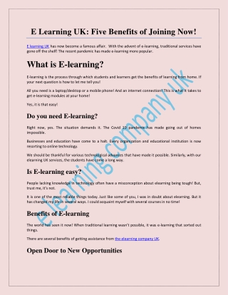 E Learning UK: Five Benefits of Joining Now!