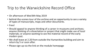 Trip to the Warwickshire Record Office