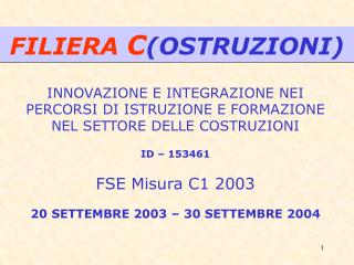 INNOVAZIONE E INTEGRAZIONE NEI PERCORSI DI ISTRUZIONE E FORMAZIONE NEL SETTORE DELLE COSTRUZIONI ID – 153461 FSE Misura