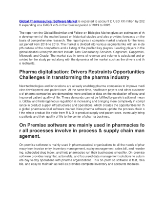 Pharmaceutical Software Market is expected to account to USD XX million by 2026 expanding at a CAGR xx