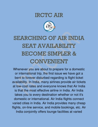 SEARCHING OF AIR INDIA SEAT AVAILABILITY BECOME SIMPLER & CONVENIENT