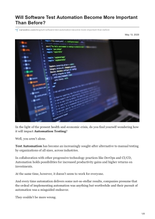Narwal| Will Software Test Automation Become More Important Than Before
