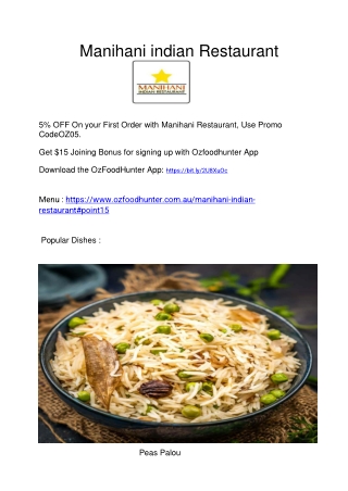 5% Off - Manihani Indian Restaurant - Takeaway Broadbeach,QLD