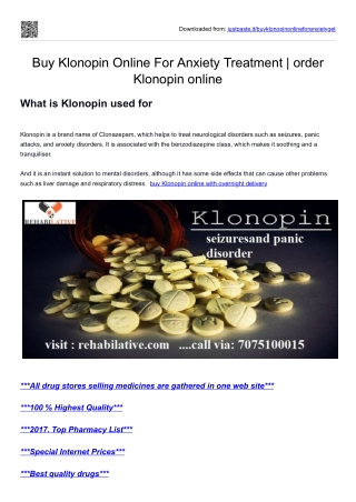 Buy Klonopin Online For Anxiety Treatment  order Klonopin online