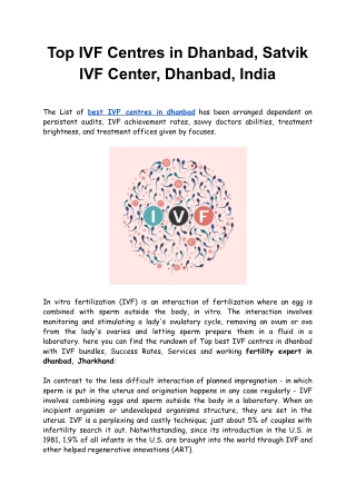 Top IVF Centres in Dhanbad, Satvik IVF Center, Dhanbad, India