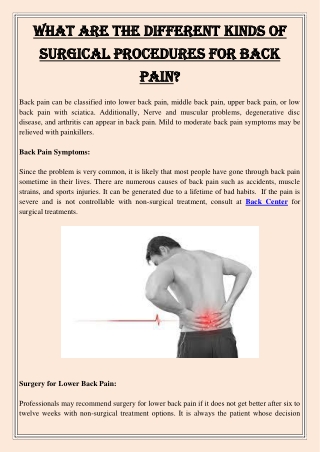What Are The Different Kinds Of Surgical Procedures For Back Pain
