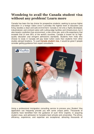 Wondeing to avail the Canada student visa without any problem