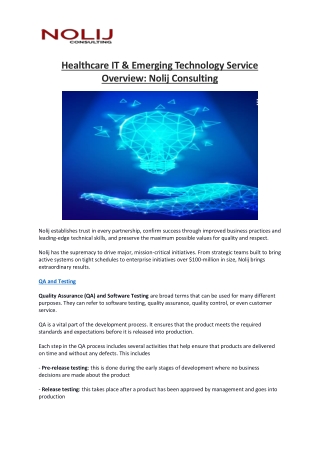 Healthcare IT & Emerging Technology Service Overview Nolij Consulting