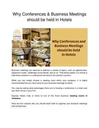 Why Conferences & Business Meetings should be held in Hotels