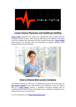 Locum Tenens Physicians and Healthcare Staffing
