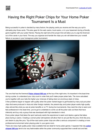 Having the Right Poker Chips for Your Home Poker Tournament Is a Must