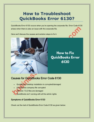 How to Resolve Quickbooks Error Code 6130?