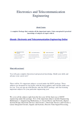 Electronics and Telecommunication Engineering Courses