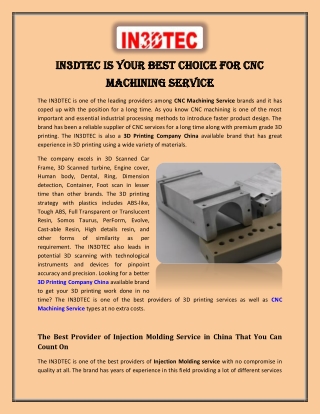 IN3DTEC is Your Best Choice for CNC Machining Service