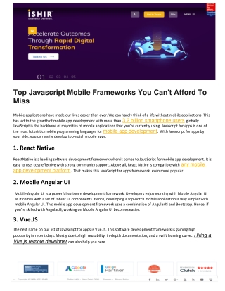 Top Javascript Mobile Frameworks You Can't Afford To Miss
