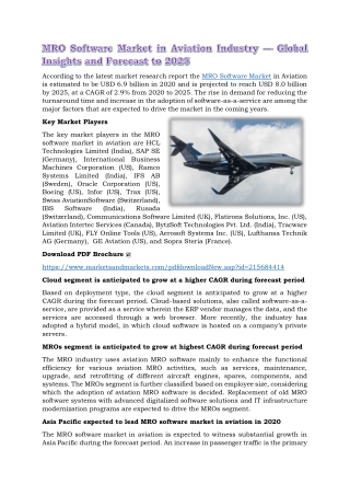 MRO Software Market in Aviation Industry — Global Insights and Forecast to 2025