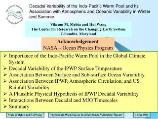 Decadal Variability of the Indo-Pacific Warm Pool and Its Association with Atmospheric and Oceanic Variability in Winter