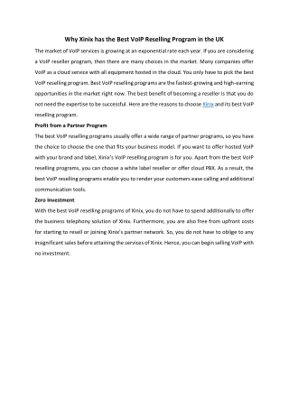 Why Xinix has the Best VoIP Reselling Program in the UK