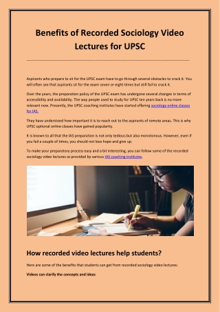 Benefits of Recorded Sociology Video Lectures for UPSC