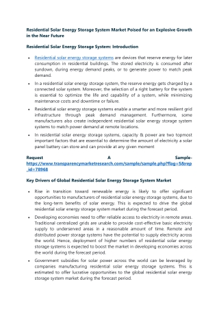 Residential Solar Energy Storage System Market Poised for an Explosive Growth in