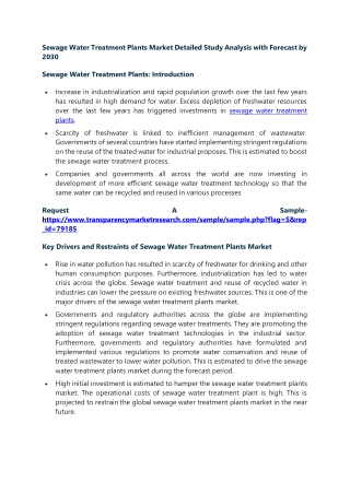 Sewage Water Treatment Plants Market Detailed Study Analysis with Forecast by 20