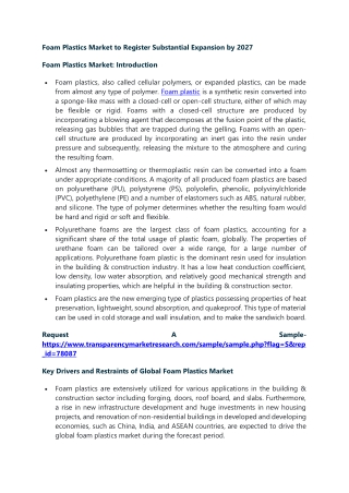 Foam Plastics Market to Register Substantial Expansion by 2027
