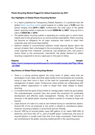 Plastic Recycling Market Pegged for Robust Expansion by 2027