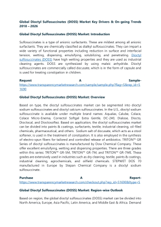 Global Dioctyl Sulfosuccinates (DOSS) Market Key Drivers & On-going Trends 2018
