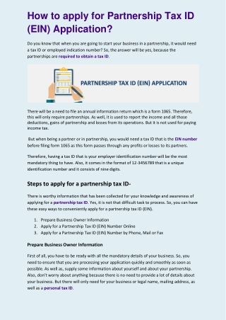 How to apply for Partnership Tax ID (EIN) Application?