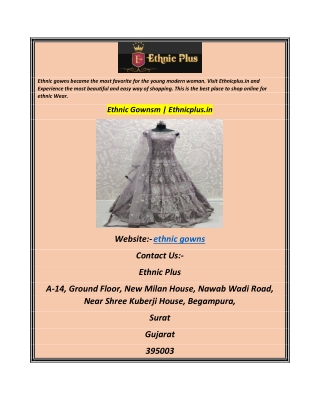 Ethnic Gownsm  Ethnicplus.in