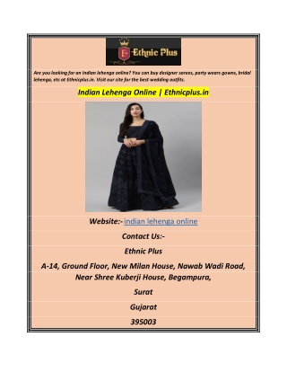 Indian Lehenga Online Ethnicplus.in