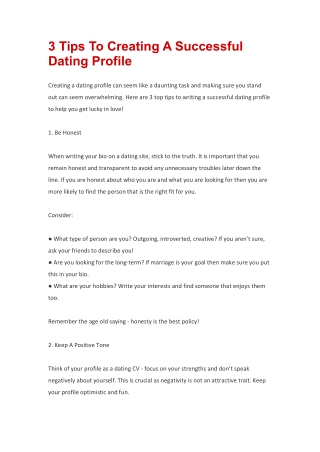 3 Tips To Creating A Successful Dating Profile