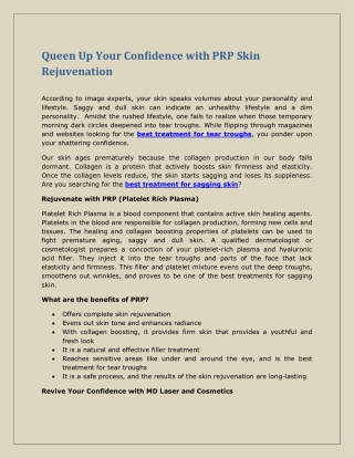 Queen Up Your Confidence with PRP Skin Rejuvenation