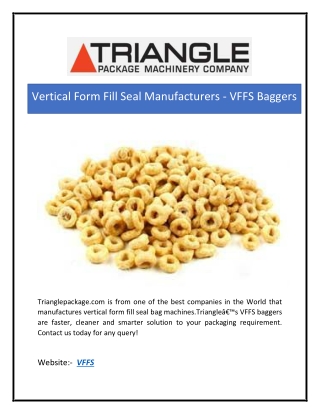 Vertical Form Fill Seal Manufacturers - VFFS Baggers