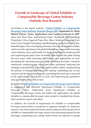 Global Foldable or Compressible Beverage Carton Industry Research Report 2021 Segmented by Major Market Players, Types,